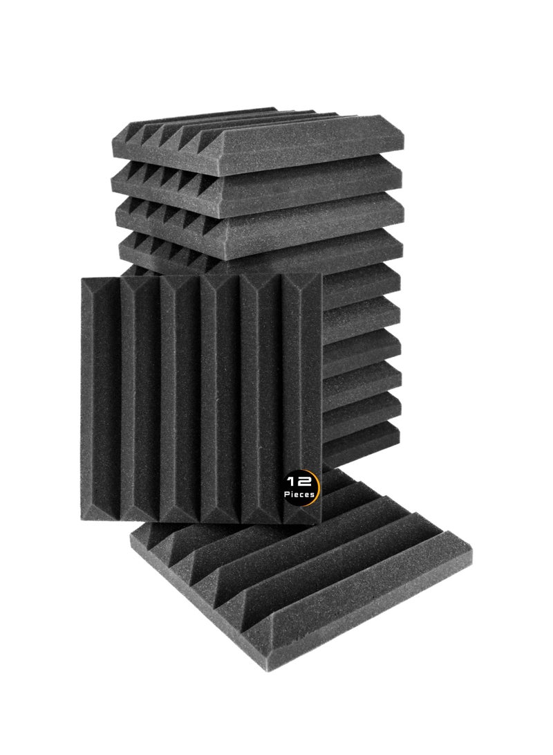 أكويستك موشان الواح اسفنجية مقاومة للصوت مقاس 5 سم مع مجموعة ذاتية اللصق مكونة من 12 قطعة مقاس 5 × 30 × 30 سم، لون رمادي داكن اساسي للاستوديو المنزلي والمعالجة الصوتية. - Image 1